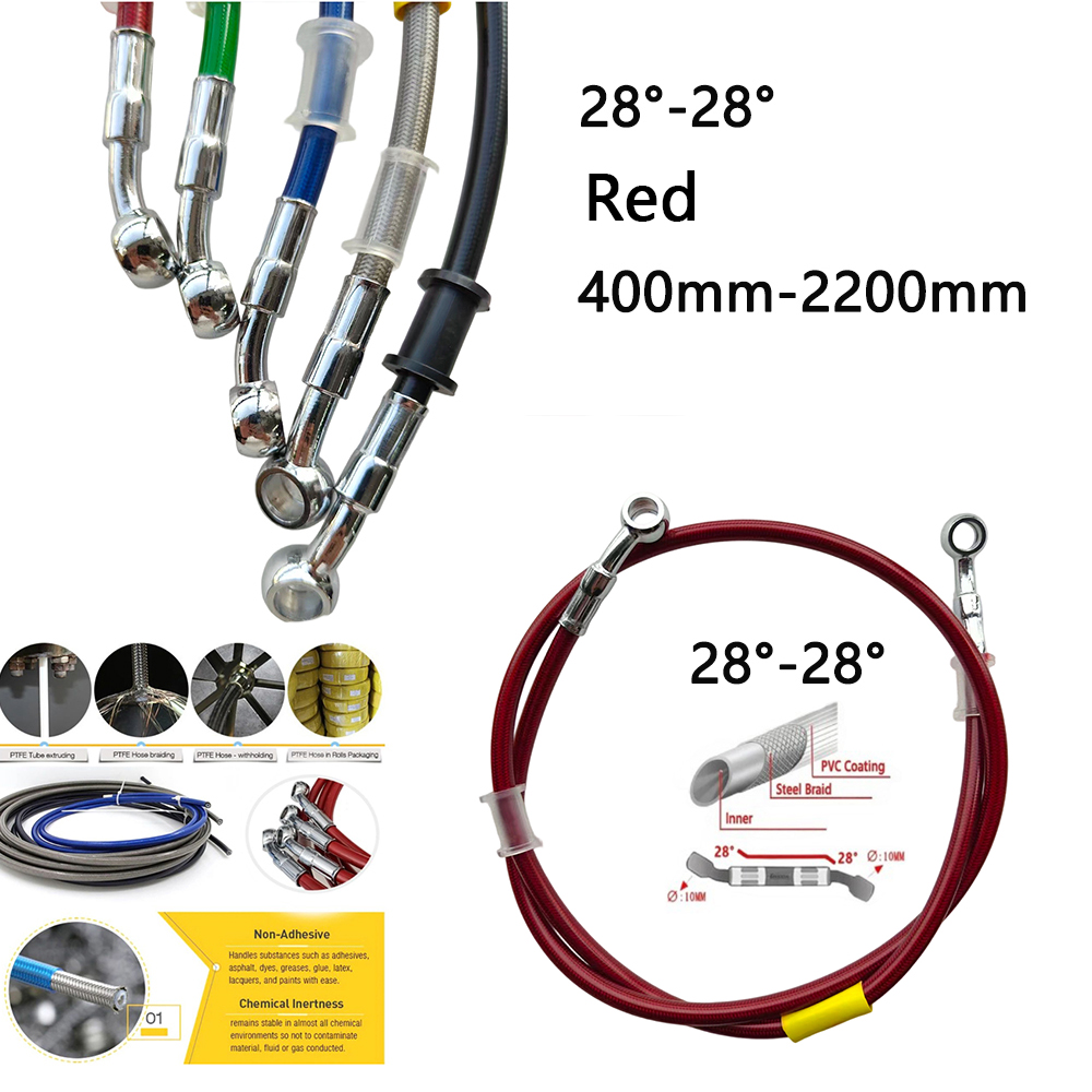 Motorcycle Brake Cable - 28-28 Roter universeller hydraulischer Motorrad-Bremsleitungsstahl-Geflechtschlauch, Ölrohr